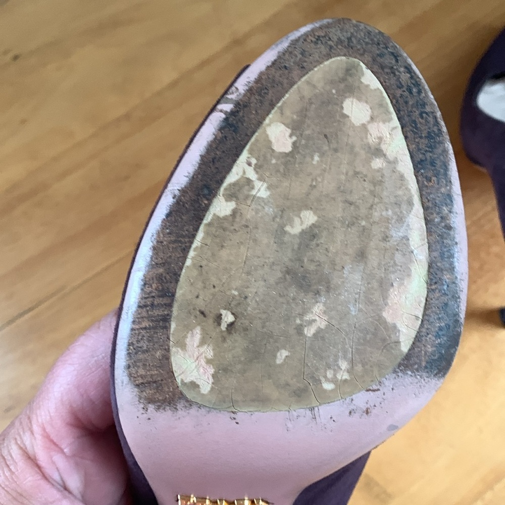 Prada purple suede heels US size 6.5 EUR 36.5 GUC peep toe black ruffles - Picture 11 of 15